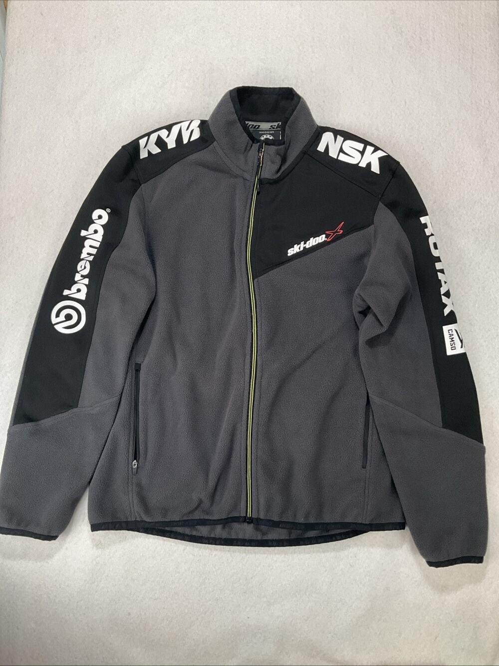 Ski-Doo Logo Fleece Jacket Men's Large Grey Black Full Zip Snowmobile Rotax BRP